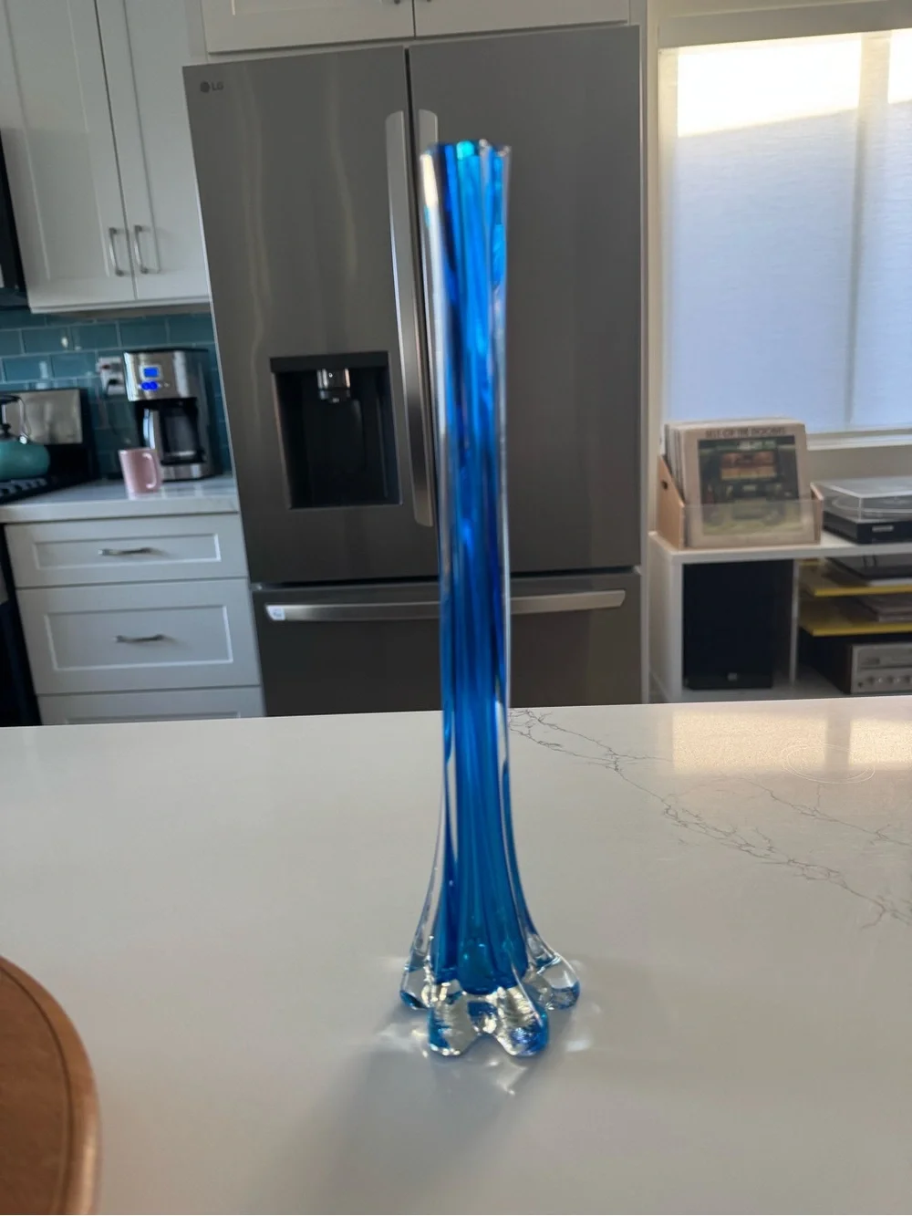 Vintage Blue Art Glass Bud Vase